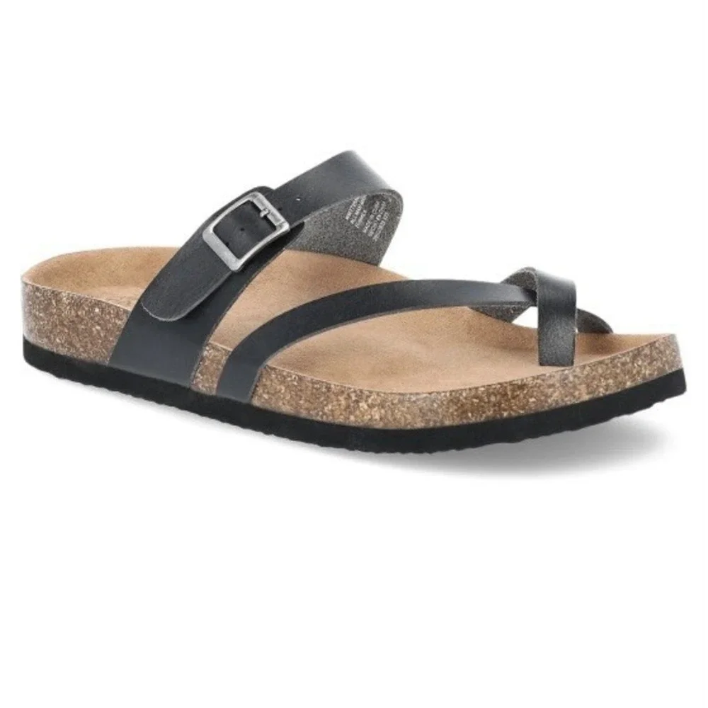 Time and Tru Womens Slip On Thong Sandals Cork Footbed 6 New with Tags Black